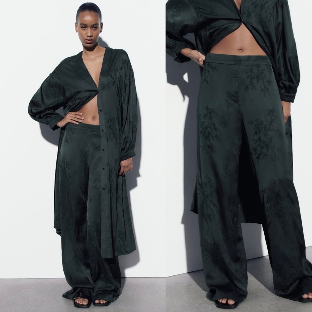 ZARA EMBROIDERED SATIN EFFECT PANTS